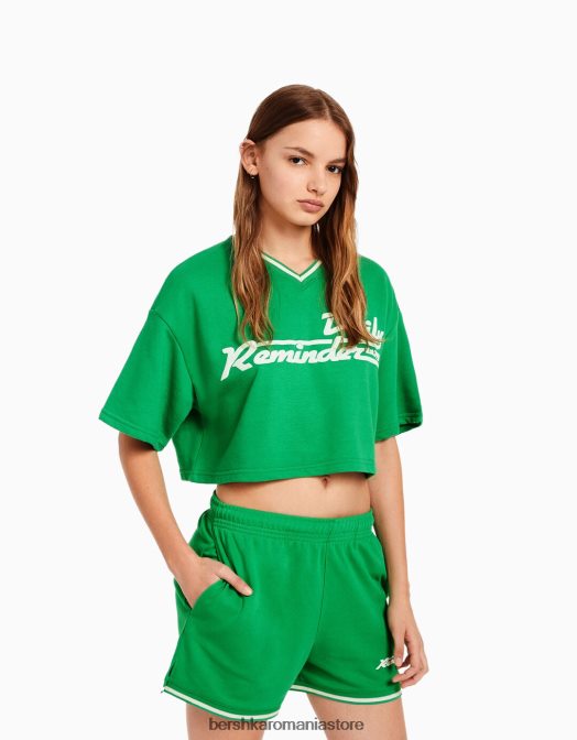 Bershka femei pantaloni scurți de pluș imprimați cu ornamente verde Z86D1735 îmbrăcăminte