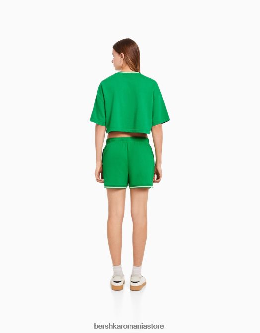 Bershka femei pantaloni scurți de pluș imprimați cu ornamente verde Z86D1735 îmbrăcăminte