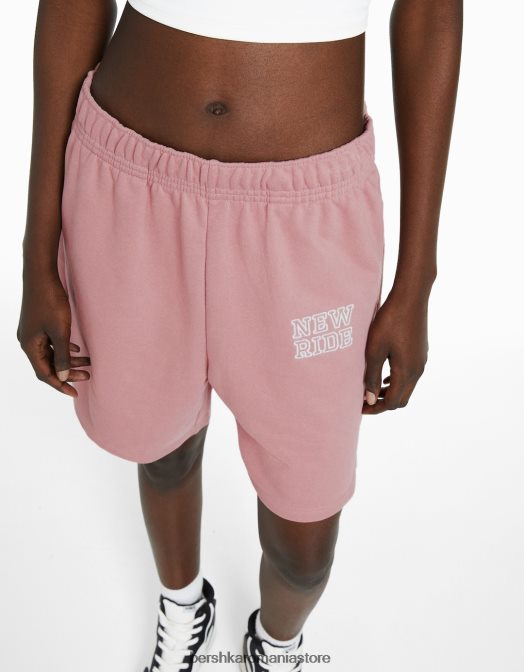 Bershka femei pantaloni scurți din bumbac pluș roz Z86D1730 îmbrăcăminte