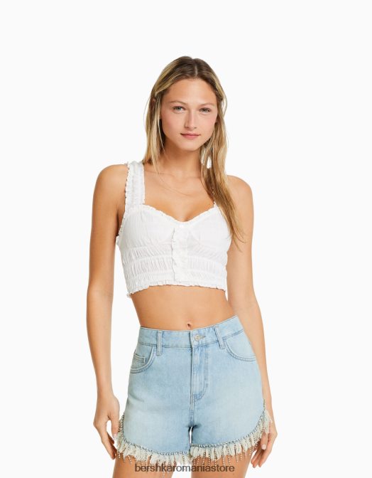 Bershka femei pantaloni scurți din denim cu franjuri cu strasuri albastru deschis Z86D1715 îmbrăcăminte