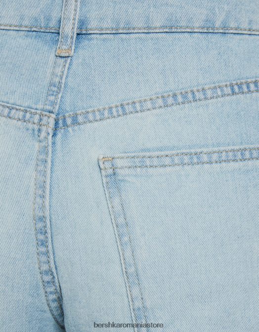 Bershka femei pantaloni scurți din denim cu franjuri cu strasuri albastru deschis Z86D1924 îmbrăcăminte
