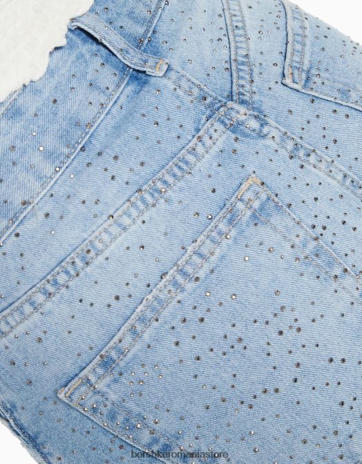 Bershka femei pantaloni scurți din denim cu strasuri albastru deschis Z86D1716 îmbrăcăminte