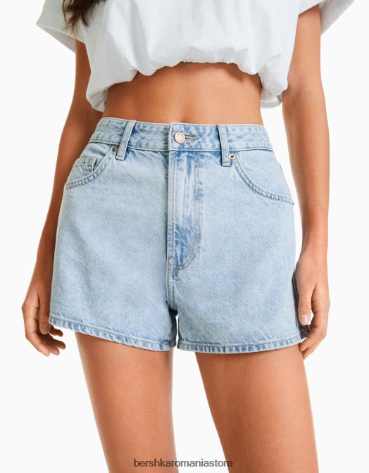 Bershka femei pantaloni scurți din denim mom fit albastru deschis Z86D1679 îmbrăcăminte
