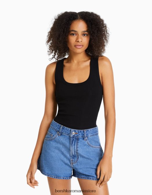 Bershka femei pantaloni scurți din denim mom fit albastru deschis Z86D1683 îmbrăcăminte
