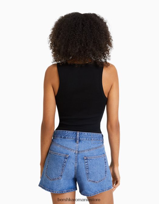 Bershka femei pantaloni scurți din denim mom fit albastru deschis Z86D1683 îmbrăcăminte