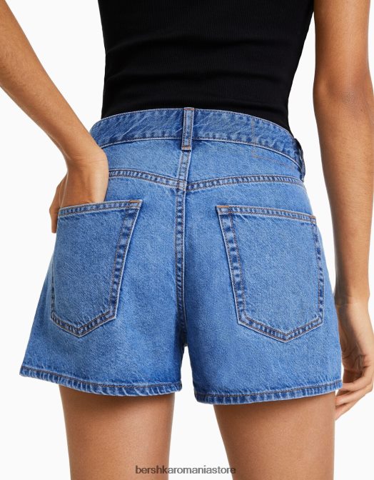 Bershka femei pantaloni scurți din denim mom fit albastru deschis Z86D1683 îmbrăcăminte