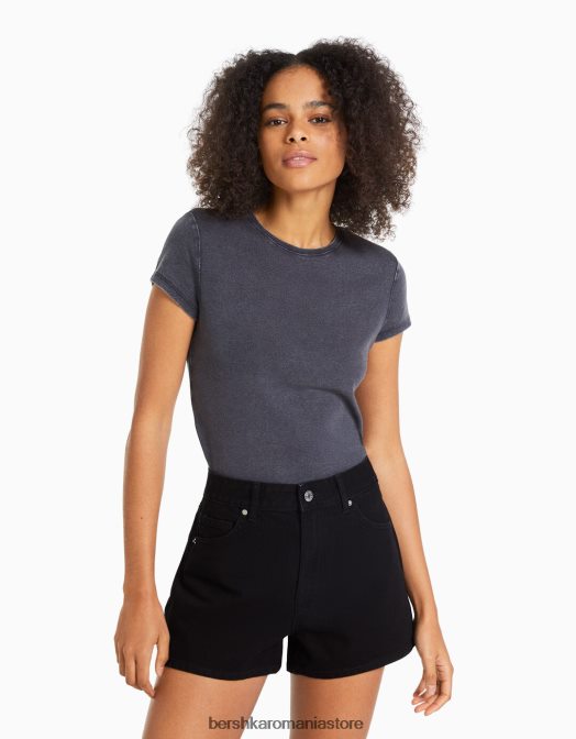 Bershka femei pantaloni scurți din denim mom fit negru Z86D1685 îmbrăcăminte