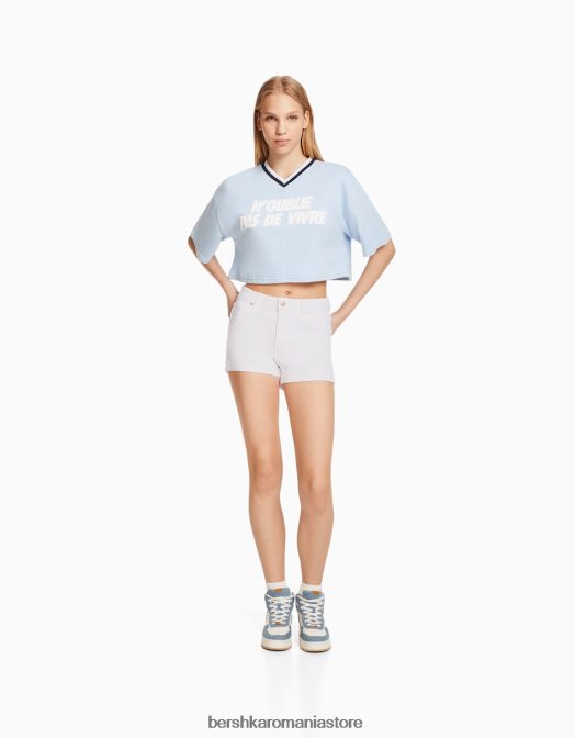 Bershka femei pantaloni scurți din denim rulați alb Z86D1727 îmbrăcăminte