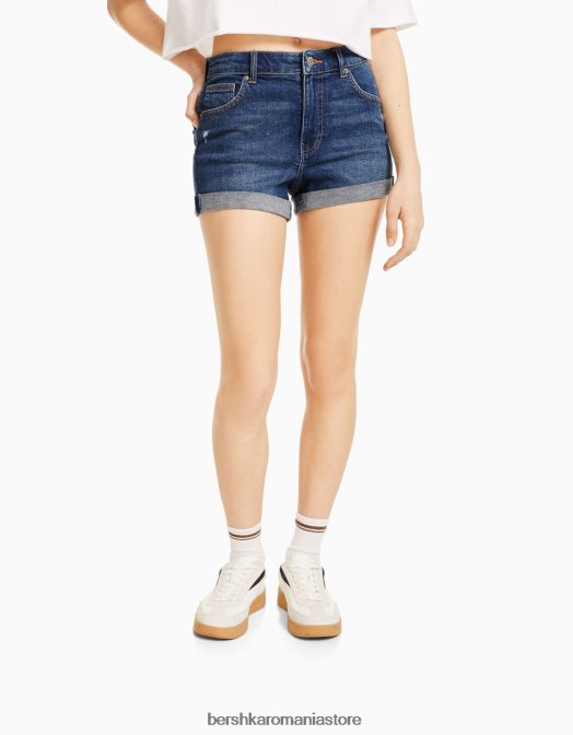 Bershka femei pantaloni scurți din denim rulați albastru Z86D1725 îmbrăcăminte