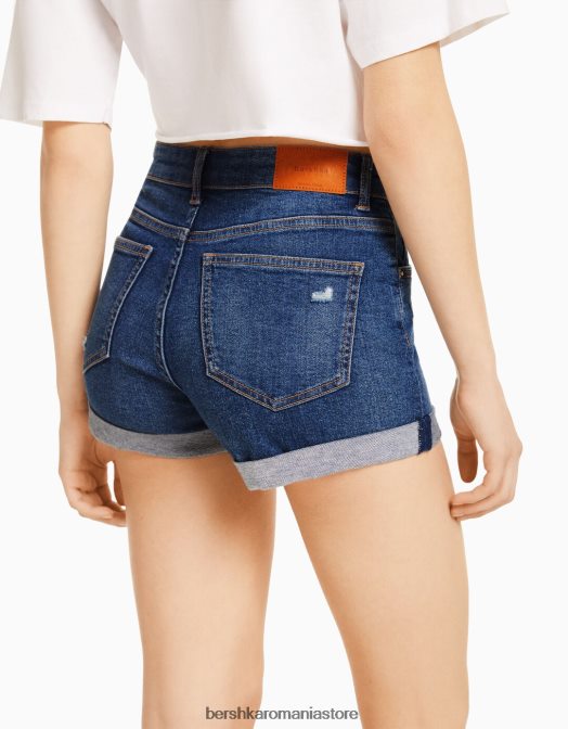 Bershka femei pantaloni scurți din denim rulați albastru Z86D1725 îmbrăcăminte