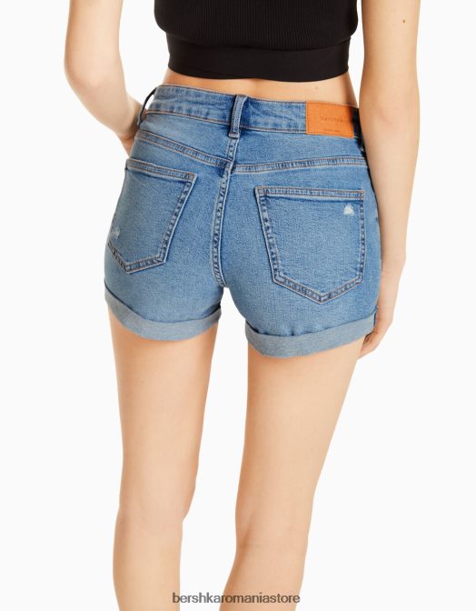 Bershka femei pantaloni scurți din denim rulați albastru deschis Z86D1724 îmbrăcăminte