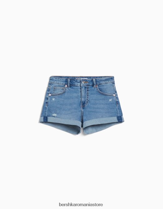 Bershka femei pantaloni scurți din denim rulați albastru deschis Z86D1724 îmbrăcăminte