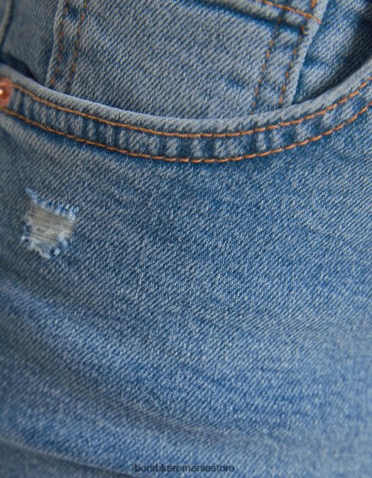 Bershka femei pantaloni scurți din denim rulați albastru deschis Z86D1724 îmbrăcăminte