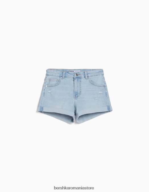 Bershka femei pantaloni scurți din denim rulați albastru deschis Z86D1726 îmbrăcăminte