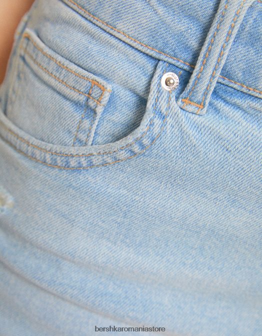 Bershka femei pantaloni scurți din denim rulați albastru deschis Z86D1726 îmbrăcăminte