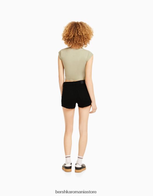 Bershka femei pantaloni scurți din denim rulați negru Z86D1728 îmbrăcăminte