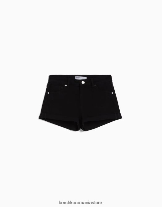 Bershka femei pantaloni scurți din denim rulați negru Z86D1728 îmbrăcăminte
