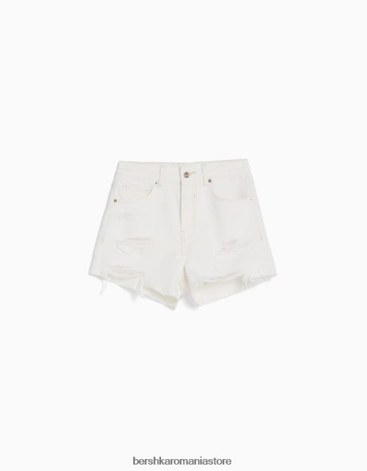 Bershka femei pantaloni scurți din denim rupt cu buzunare alb Z86D1693 îmbrăcăminte
