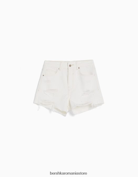 Bershka femei pantaloni scurți din denim rupt cu buzunare alb Z86D1936 îmbrăcăminte