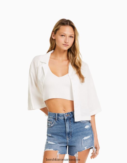 Bershka femei pantaloni scurți din denim rupt cu buzunare albastru Z86D1711 îmbrăcăminte