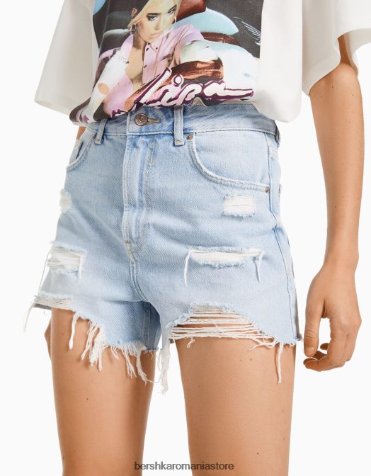 Bershka femei pantaloni scurți din denim rupt cu buzunare albastru deschis Z86D1712 îmbrăcăminte