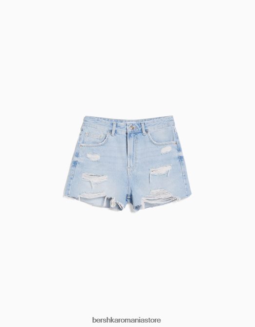 Bershka femei pantaloni scurți din denim rupt cu buzunare albastru deschis Z86D1712 îmbrăcăminte