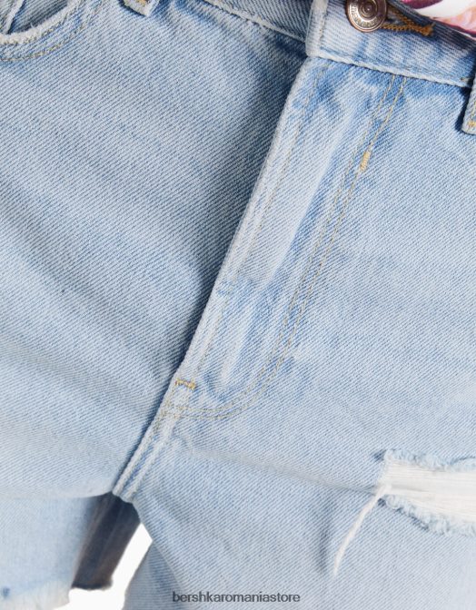 Bershka femei pantaloni scurți din denim rupt cu buzunare albastru deschis Z86D1712 îmbrăcăminte
