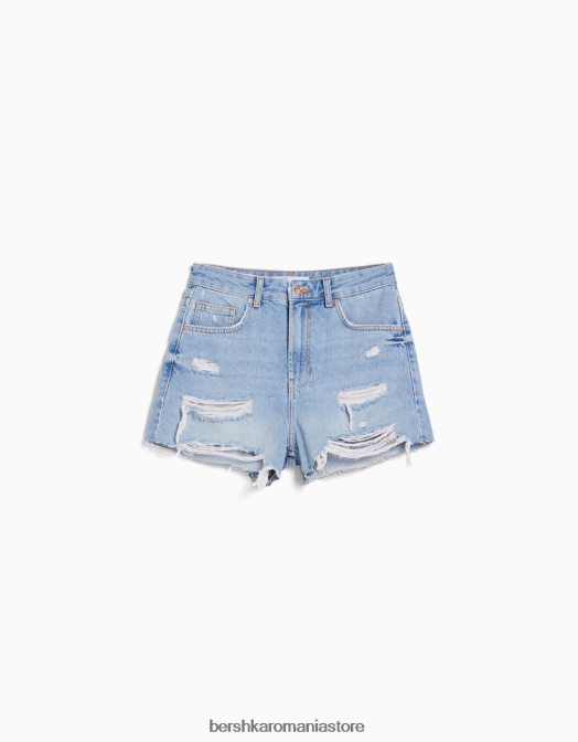 Bershka femei pantaloni scurți din denim rupt cu buzunare albastru deschis Z86D1713 îmbrăcăminte