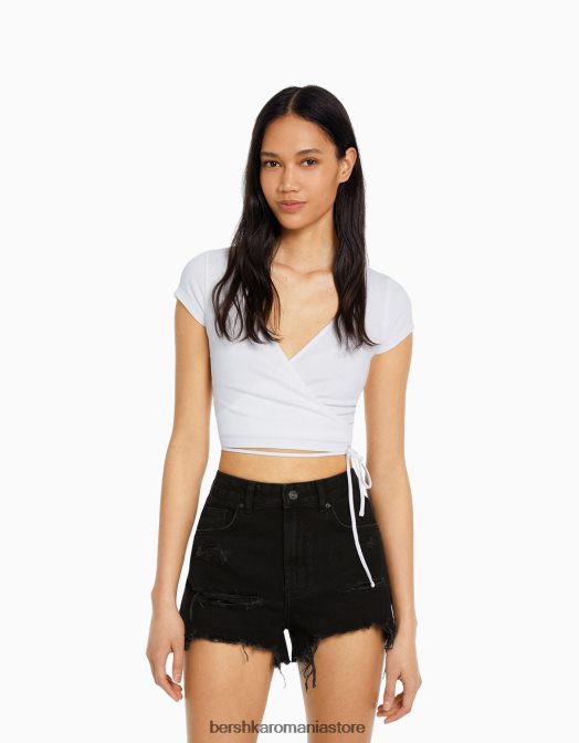 Bershka femei pantaloni scurți din denim rupt cu buzunare negru Z86D1682 îmbrăcăminte