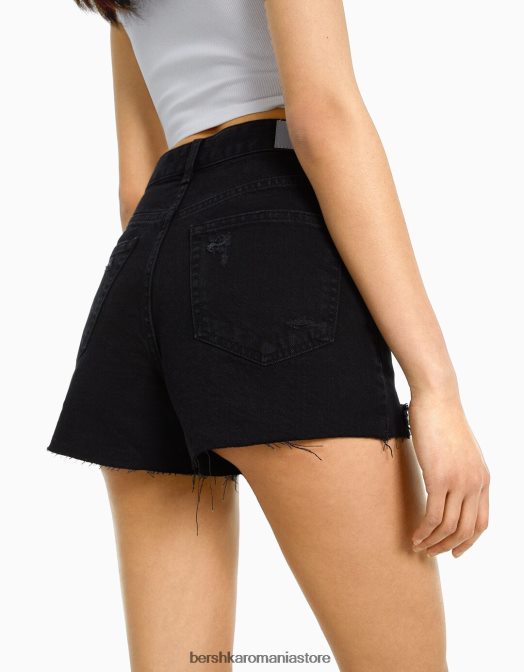 Bershka femei pantaloni scurți din denim rupt cu buzunare negru Z86D1682 îmbrăcăminte