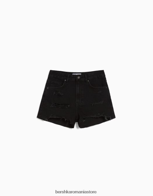 Bershka femei pantaloni scurți din denim rupt cu buzunare negru Z86D1682 îmbrăcăminte