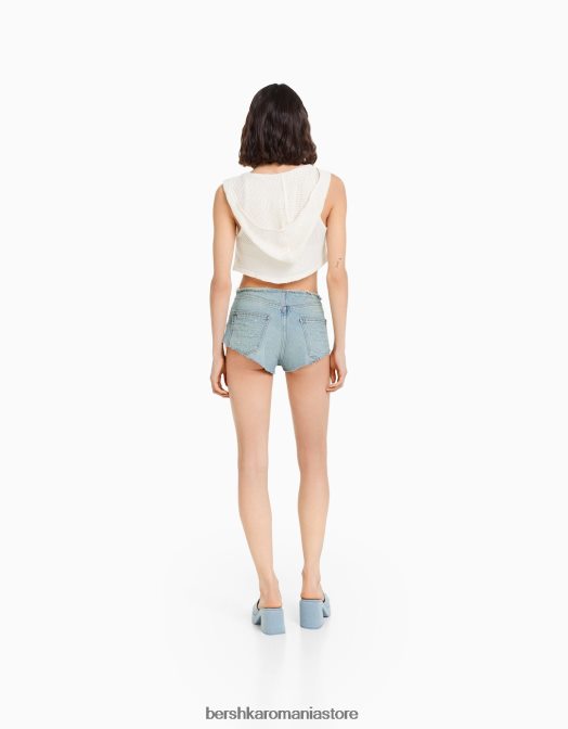 Bershka femei pantaloni scurți din denim rupt cu buzunare spălat albastru Z86D1676 îmbrăcăminte