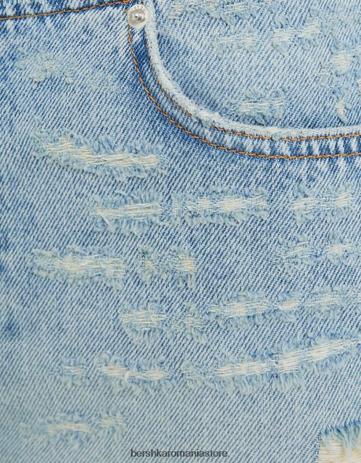 Bershka femei pantaloni scurți din denim rupt cu buzunare spălat albastru Z86D1676 îmbrăcăminte