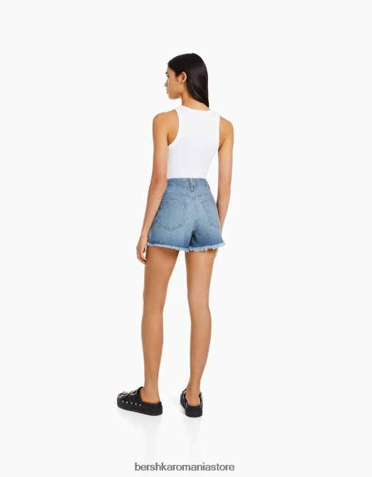 Bershka femei pantaloni scurți din denim strălucitori rupti albastru deschis Z86D1714 îmbrăcăminte