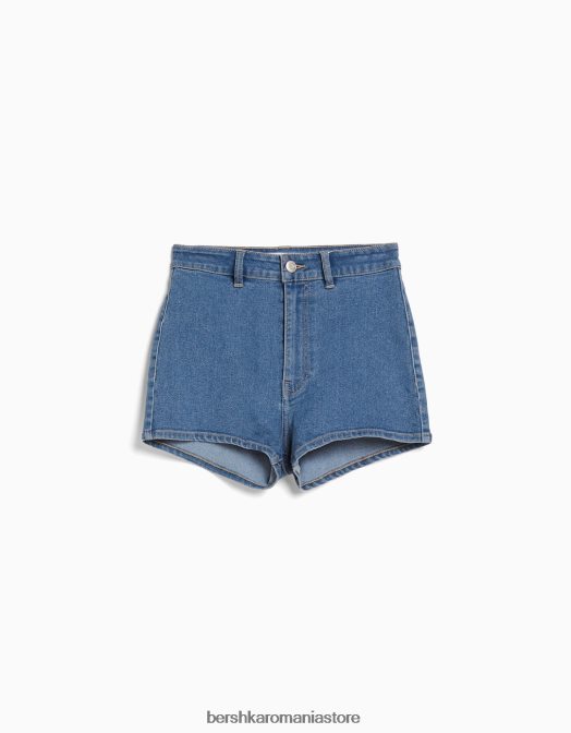 Bershka femei pantaloni scurți din denim stretch cu talie mare albastru deschis Z86D1732 îmbrăcăminte