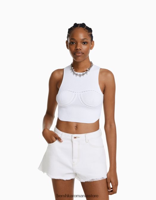 Bershka femei pantaloni scurți din denim vintage alb Z86D1718 îmbrăcăminte