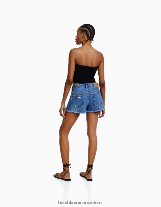Bershka femei pantaloni scurți din denim vintage albastru Z86D1717 îmbrăcăminte