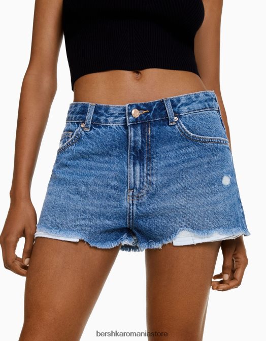 Bershka femei pantaloni scurți din denim vintage albastru Z86D1717 îmbrăcăminte