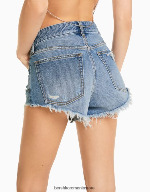 Bershka femei pantaloni scurți din denim vintage cu rupturi albastru Z86D1706 îmbrăcăminte
