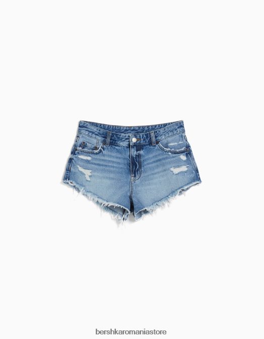 Bershka femei pantaloni scurți din denim vintage cu rupturi albastru Z86D1706 îmbrăcăminte