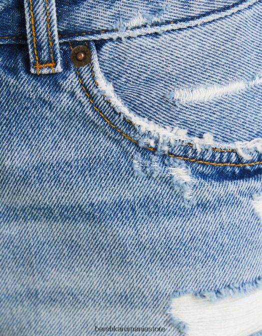 Bershka femei pantaloni scurți din denim vintage cu rupturi albastru Z86D1706 îmbrăcăminte