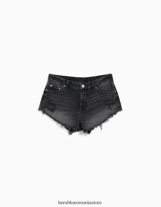 Bershka femei pantaloni scurți din denim vintage cu rupturi negru Z86D1708 îmbrăcăminte