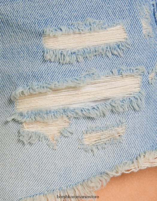 Bershka femei pantaloni scurți din denim vintage cu rupturi spălat albastru Z86D1707 îmbrăcăminte