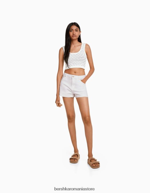 Bershka femei pantaloni scurți din twill confortabil cu tiv răsucite alb Z86D1696 îmbrăcăminte