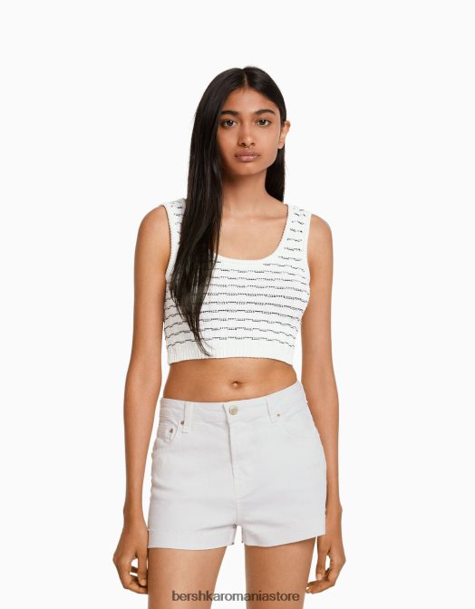 Bershka femei pantaloni scurți din twill confortabil cu tiv răsucite alb Z86D1696 îmbrăcăminte