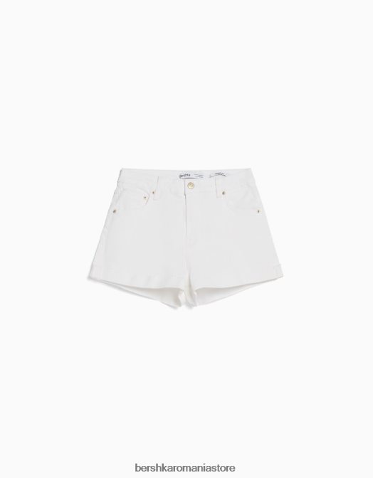 Bershka femei pantaloni scurți din twill confortabil cu tiv răsucite alb Z86D1696 îmbrăcăminte