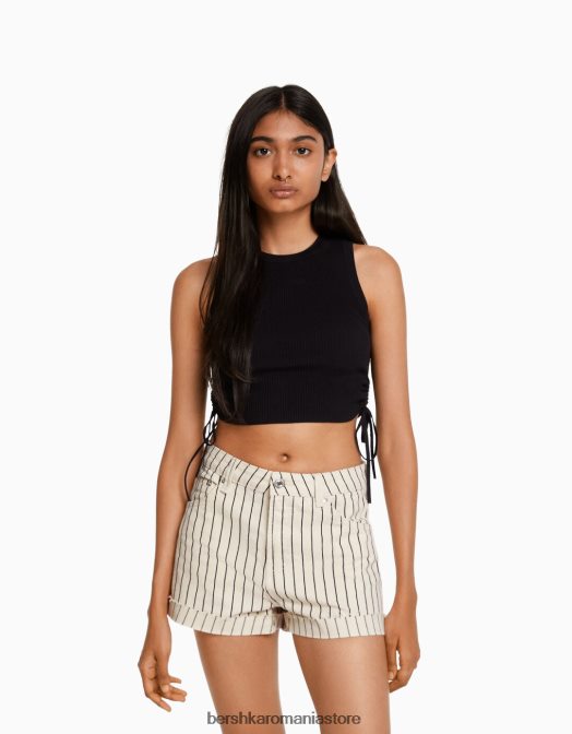 Bershka femei pantaloni scurți din twill confortabil cu tiv răsucite cremă Z86D1698 îmbrăcăminte