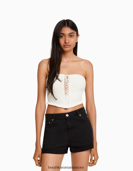 Bershka femei pantaloni scurți din twill confortabil cu tiv răsucite negru Z86D1695 îmbrăcăminte