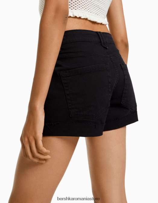 Bershka femei pantaloni scurți din twill confortabil cu tiv răsucite negru Z86D1695 îmbrăcăminte