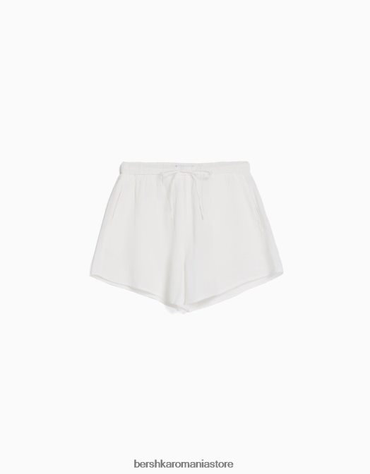 Bershka femei pantaloni scurți rustici cu elastic încrețit aproape alb Z86D1710 îmbrăcăminte